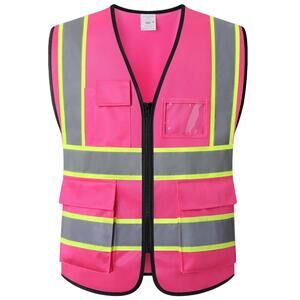 Ekkosafety Hi-Vis Safety Vest Pink 3XL ANSI Class 2 Reflective 5-Pocket Zipper W